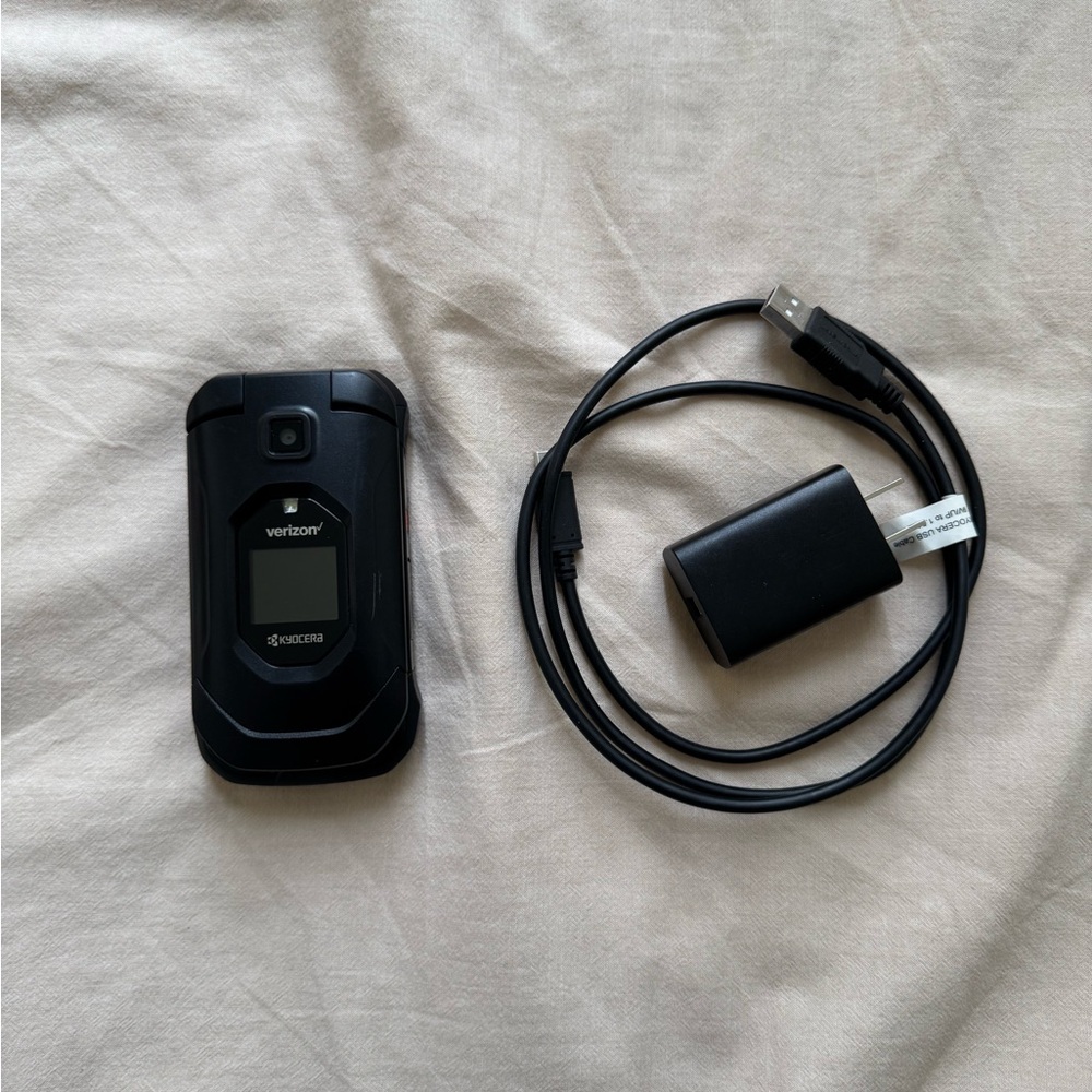 Black Flip Phone with Charger